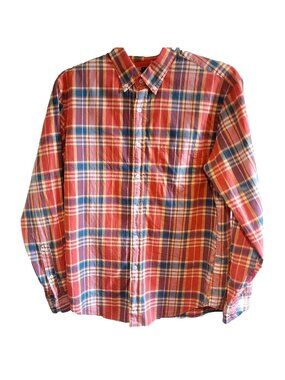 J.Crew Mens Slim Fit Plaid Button-Down Shirt Red/Blue Size L 100% Cotton Made In